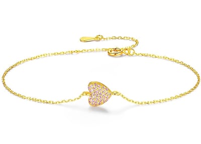Armband Dames Goud – Hartjes Armband met Zirkonia Steentjes – Goud Vergulde Armband Dames Zilver 925 – Verstelbare Gouden Armband – Cadeau voor Vrouw – Inclusief Geschenkverpakking
