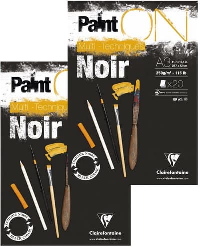 Clairefontaine - Paint ON - Multi-Techniek Pad - Tekenpapier - Schilderpapier - Zwart - A3 - 250 g - 20 vel - Set van 2 Stuks