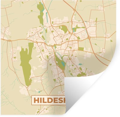 Muurstickers - Sticker Folie - Kaart - Vintage - Hildesheim - Plattegrond - Stadskaart - 100x100 cm - Plakfolie - Muurstickers Kinderkamer - Zelfklevend Behang XXL - Zelfklevend behangpapier - Stickerfolie