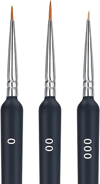 Set van 3 Fijne Detailpenselen voor Schilderen op Nummer, Miniatuur Modelbouw en Nagelkunst, Geschikt voor Acryl, Waterverf en Olieverf
