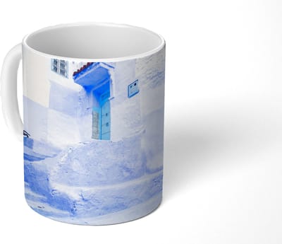 Mok - Koffiemok - Straat - Blauw - Deuren - Architectuur - Mokken - 350 ML - Beker - Koffiemokken - Theemok