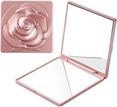 SnelShoppen - Vouwbare Compacte Spiegel voor Reizen, Pocket Spiegel met Vergroting, Draagbare Kleine Spiegel met Rozenpatroon, 7 x 7 cm voor Makeup, S