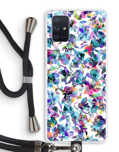 Case Company® - Hoesje met koord geschikt voor Samsung Galaxy A71 hoesje met Koord - Hibiscus Flowers - Telefoonhoesje met Zwart Koord - Bescherming aan alle Kanten en Over de Schermrand