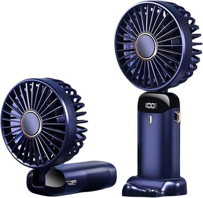 Ventilator - Draagbare handventilator - 5 windsnelheden - USB oplaadbare draagbare ventilator - Werkt op batterijen - Miniventilator - Met LED-display - Opvouwbare tafelventilator, geschikt voor school, thuis en kantoor