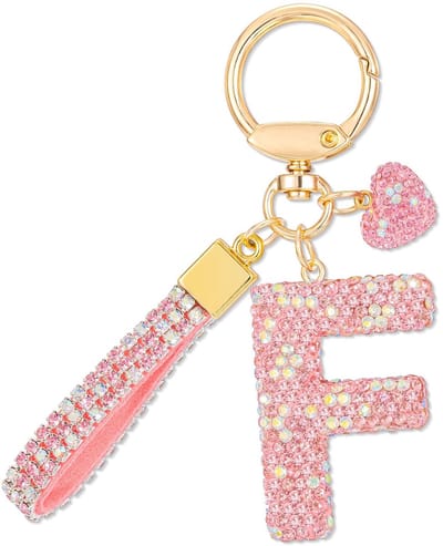 Dailygoods- Sleutelhanger Roze - Glinsterende Letterhanger - Hartvormige Hanger - Premium Vergulde Legering - Accessoire voor Tas - Perfect voor Dames en Meisjes - Sleutelhangertje