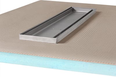 Betegelbare doucheplaat 90 x 120 cm met goot Wiper Showerlay Pure afvoer horizontale goot hoofdzijde betegelbaar douchebord douchebak gelijkvloers