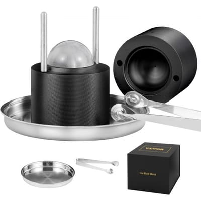 VEVOR ijsblokjesmachine ijsblokjesvormenset 60 mm, ijsblokjesvorm ijsbalvorm met ijstang en lekbak, aluminium zwarte duurzame ijsblokjesvormen ijsblokjescontainer whisky americano, sap