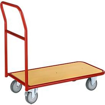 Plateauwagen met duwbeugel, L 960 x B 450 mm, draagvermogen 200 kg, rood
