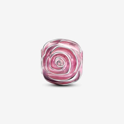 Fler® | Bedel | Past op populaire bedelarmbanden (standaard - 3mm) | Roze roos in bloei bedel | Hangbedel Charm | 925 sterling zilver | Roze emaille | Armband Kraal | Valentijnsdag Cadeau | Sinterklaas kado | Kerstcadeau | Verjaardagsgeschenk