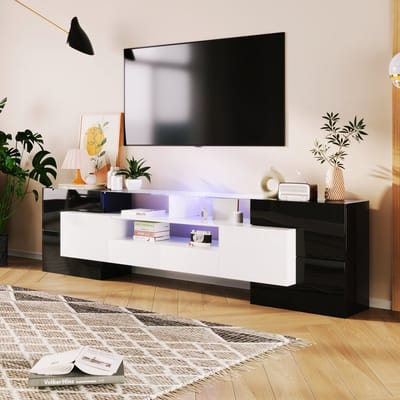 STILVORA TV-kasten 200x35x60 cm - TV meubel Met LED - Strak Modern Design - Rechthoekig - TV meubel industrieel - Spaanplaat - Zwart