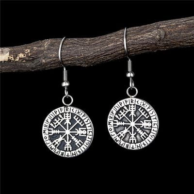 Vikings Runen Vegvisir Hangende Oorbellen Dames Punk Roestvrij Staal Bedel Noorse Futhark Amulet Vrouwelijke Oorhanger Vintage Sieraden gray