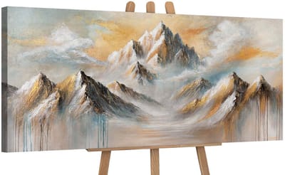 Canvas schilderij panoramisch 115x50 handgeschilderd berglicht berglandschap – YS-Art Gallery – Majestueuze wanddecoratie voor woonkamer – Modern schilderij voor hal