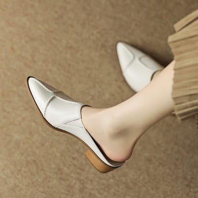 Zomer Dikke Vrouwen Slippers Mid Hakken Fad Muilezels Schoenen Puntschoen Slides Slingback Casual Sandalen Dames 39 beige