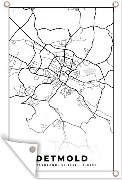 Muurdecoratie Kaart - Stadskaart - Detmold - Plattegrond - 120x180 cm - Tuinposter - Tuindoek