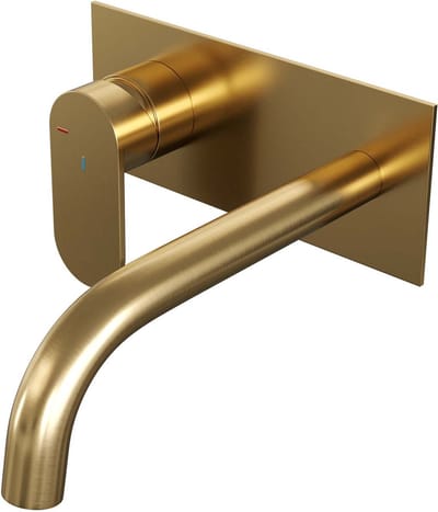 Brauer Gold Edition inbouw wastafelmengkraan met gebogen uitloop en afdekplaat model C2 goud geborsteld PVD