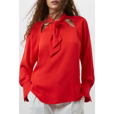 French Connection Carmen Crepe Ls Blouse Scarlet Red Size: XS | Long-Sleeved Tops Outlet | Dames | Rood