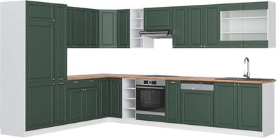 Vicco Hoekkeuken Fame-Line, Groen-Goud Landhuis/Wit, 347 x 257 cm, WB Eik