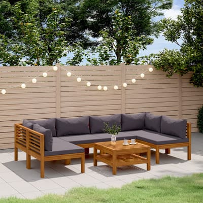 vidaXL - 7-delige - Loungeset - met - kussens - massief - acaciahout