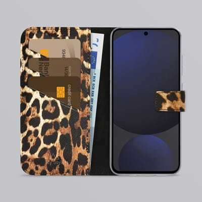My Style Telefoonhoesje geschikt voor Samsung Galaxy S24 FE Hoesje | My Style Flex Wallet Bookcase Portemonnee | Pasjeshouder voor 3 Pasjes | Telefoonhoesje voor Pinpas / OV Kaart / Rijbewijs - Wild Leopard | Bruin