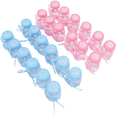 24 pièces Mini Bouteilles à Bonbons en Plastique Remplissables Biberon Boîte à Bonbons Contenant pour Garçon Fille Nouveau-né Baptême Fête Décor