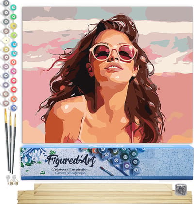 Figured'Art Schilderen op Nummer Volwassenen canvas Vreugde aan het strand- Handwerk acrylverf Kit DIY Compleet - 40x50cm met DIY houten lijst