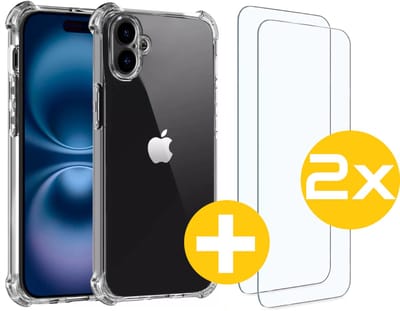 Hoesje en Screenprotector Combi Geschikt Voor iPhone 16 Plus - Anti Shock Hoesje + 2x Screenprotector