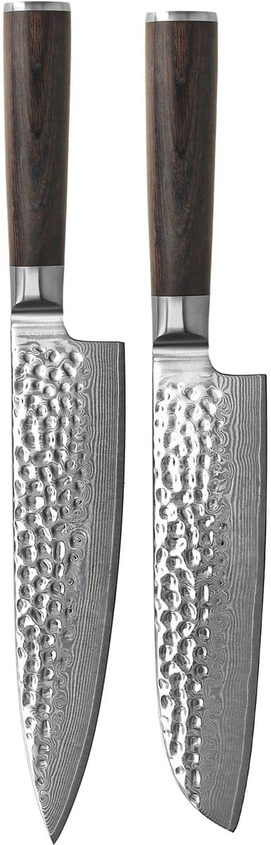 Shinrai Knives - Hammered Damast BR 2-delige Messenset - Koksmes + Santoku mes