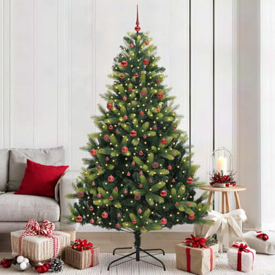 vidaXL - Kunstmatige - Scharnierende - Kerstboom - 300 - LEDs - Groen - 210 - cm