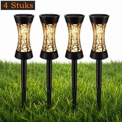 Meedeer Padverlichting (4 stuks)-Gazonlamp op Zonne Energie-SolarTuinverlichting-Grondspots-Solar priklamp-Auto sensing-Warm wit-Opengewerkt ontwerp-waterdichte-voor tuin