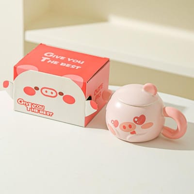 Varkensmok Roze Meisjeshart Creatieve Huis Kantoor Keramische Mok Cadeau Cartoon Ontbijtmok 301-400ml red