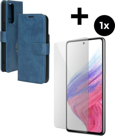 Mobiparts Classic Wallet hoesje geschikt voor Samsung Galaxy A53 (2022) 5G met 1 Screenprotector van Gehard Glas - Blauw