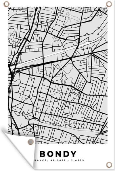 Muurdecoratie Plattegrond - Bondy - Stadskaart - Kaart - Frankrijk - 120x180 cm - Tuinposter - Tuindoek