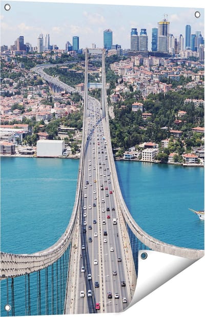 Gards Tuinposter Istanbul Bosporus Brug vanaf Boven - 60x80 cm - Tuindoek - Tuindecoratie - Wanddecoratie buiten - Tuinschilderij