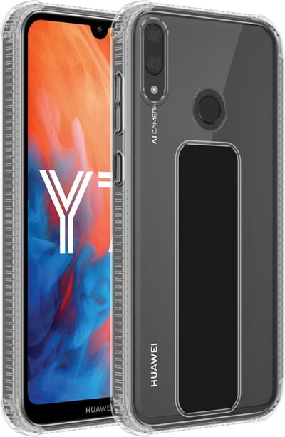 Cadorabo Hoesje geschikt voor Huawei Y7 2019 / Y7 PRIME 2019 in ZWART - Beschermhoes gemaakt van flexibel TPU silicone Cover Case met houder en standfunctie