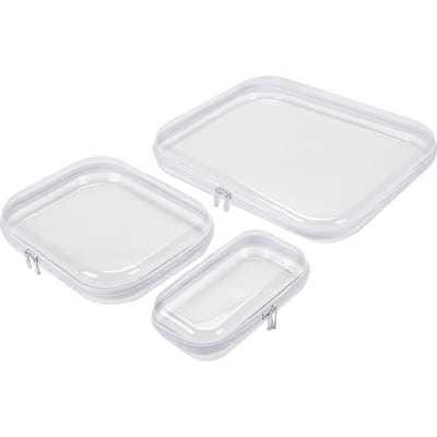 3-in-1 Transparante Ritszak Stapelbare Beschermende Harde Schaal Ritskoffer voor Toiletartikelen Opslag white