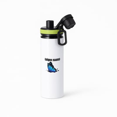 Hacebo® - blauwe vlinder met eigen naam waterfles met draaidop groen - Vlinder - dieren liefhebber - iemand die houdt van vlinders - verjaardag - cadeau - kado - geschenk - water fles - 850ML
