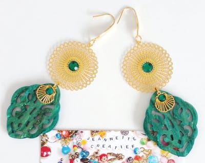 Jeannette-Creatief® - Resin - Luxe Barok Ruit - Oorbellen Dames - Filigraan Oorbellen - Oorbellen - Groene Oorbellen - Schelpen - Statement Oorbellen - Goudkleurige RVS Oorhaakjes - Bohemien - IBIZA - Emerald Green - Transformative Teal - Teal Green