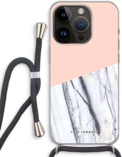 Case Company® - Hoesje met koord geschikt voor iPhone 14 Pro hoesje met Koord - A touch of peach - Telefoonhoesje met Zwart Koord - Bescherming aan alle Kanten en Over de Schermrand