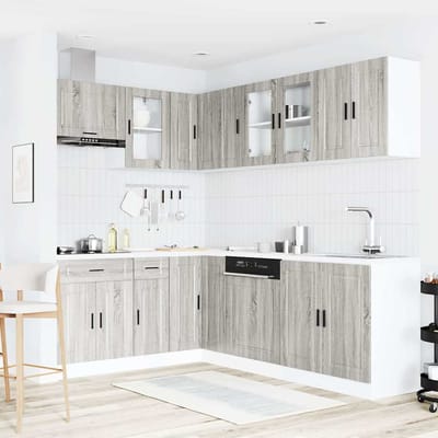 vidaXL - 11-delige - Keukenkastenset - Porto - bewerkt - hout - grijs - sonoma - eiken