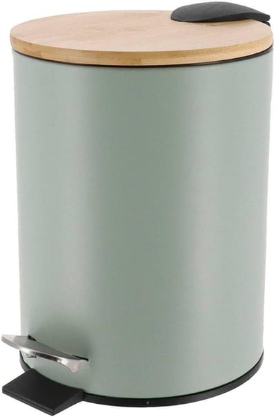Metalen afvalemmer - Prullenbak - Kantoor en thuis - Valrem mechanisme - 3 liter capaciteit - Pastelgroen bamboe