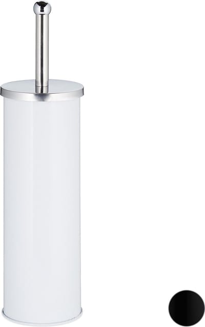relaxdays toiletborstel met houder - toiletborstelhouder - wc-borstel - metaal - staand wit