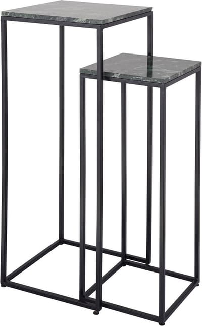PTMD Ilano Green Marble Iron Sidetable Green Top SV2 - set zuilen bijzettafels met marmeren blad