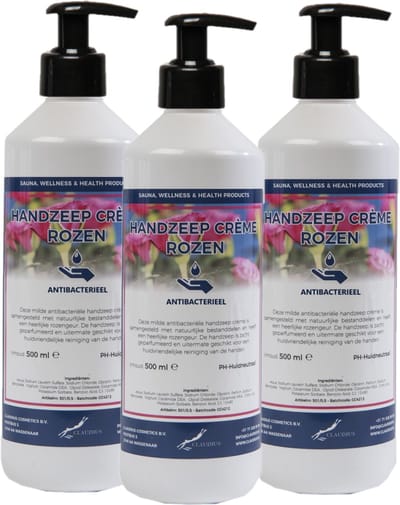 Handzeep Creme Rozen 500 ml - met gratis pompje - set van 3 stuks