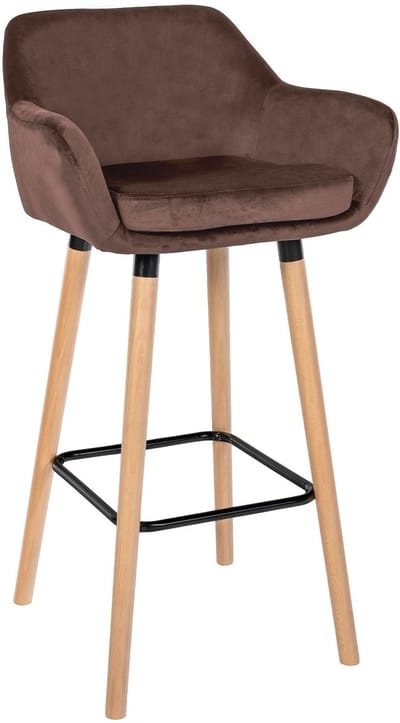 CLP Grant Barkruk - Met rugleuning - Moderne Barstoel - Beukenhouten Poten - Belastbaar tot 150 kg - Velvet - Fluweel - koffie/natura