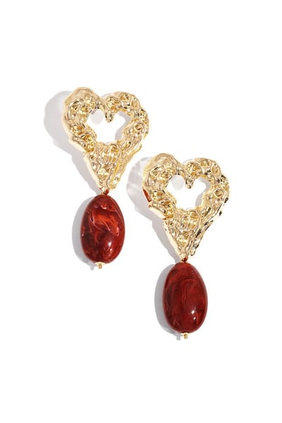 Oorbellen Love it Bold – Hartvorm – Statement Oorbellen – Dagelijks – 8 x 4 cm – cadeau - wijn rood