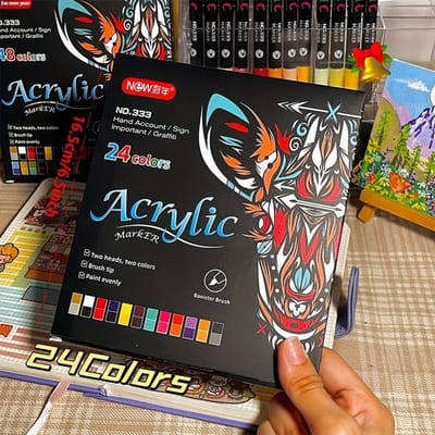 12 Pièces/24 Couleurs Marqueur Acrylique Double Pointe Double Couleur Stylo Aquarelle Pointe Souple Utilisé pour Artisanat Convient pour Papier Roche Verre Bois Céramique Toile 12pcs white
