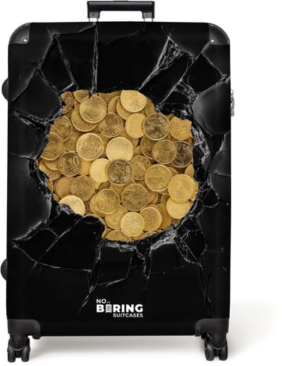 NoBoringSuitcases.com® - Koffer groot - Reiskoffer lichtgewicht - Gouden munten achter gebroken wand - Rolkoffer met 4 wielen - Grote trolley XL - 98 liter bagage
