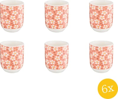 Clayre & Eef Mok set van 6 stuks 100 ml Roze Porselein Rond Bloemen Theemok