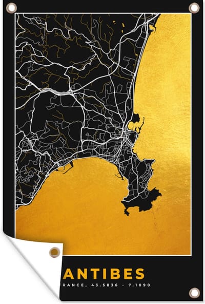 Muurdecoratie Antibes - Frankrijk – Kaart – Plattegrond – Stadskaart - 120x180 cm - Tuinposter - Tuindoek