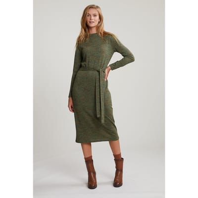 River Woods Khaki Belted Glitter Dress Long Sleeves Size: XS | Midi Dresses Outlet | Dames | Bruin